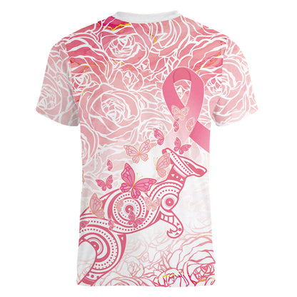 Australia Personalized Women V-Neck T-Shirt Breast Cancer Pink Ribbon - Marble Roses