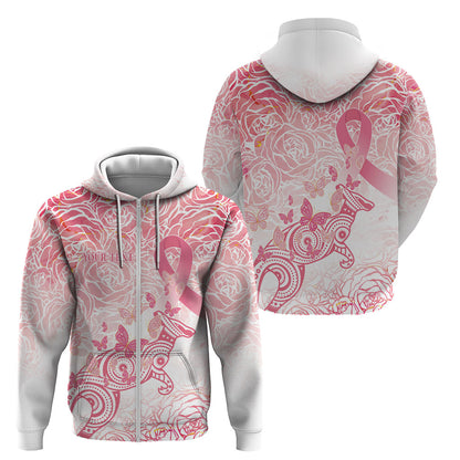 Australia Personalized Zip Hoodie Breast Cancer Pink Ribbon - Marble Roses