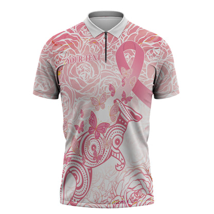 Australia Personalized Zipper Polo Shirt Breast Cancer Pink Ribbon - Marble Roses