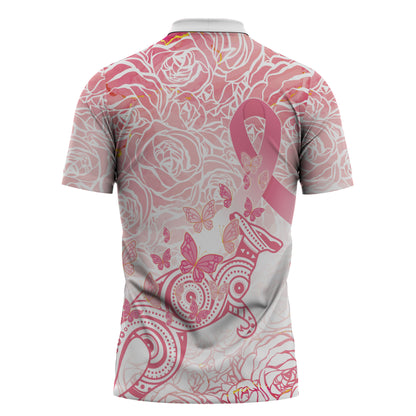 Australia Personalized Zipper Polo Shirt Breast Cancer Pink Ribbon - Marble Roses