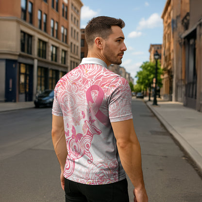 Australia Personalized Zipper Polo Shirt Breast Cancer Pink Ribbon - Marble Roses