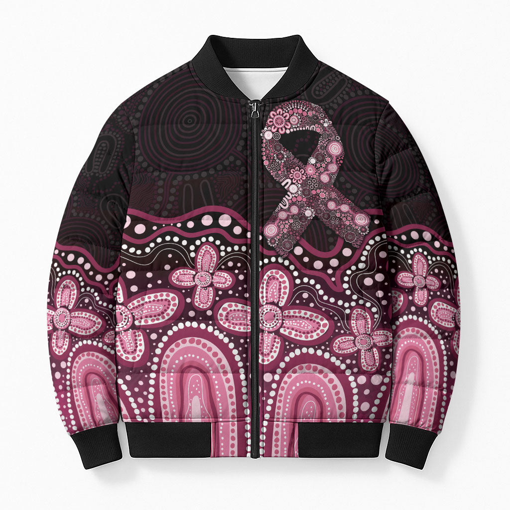 Australia Indigenous Personalized Bomber Puffer Jacket Aboriginal Pink Ribbon Art