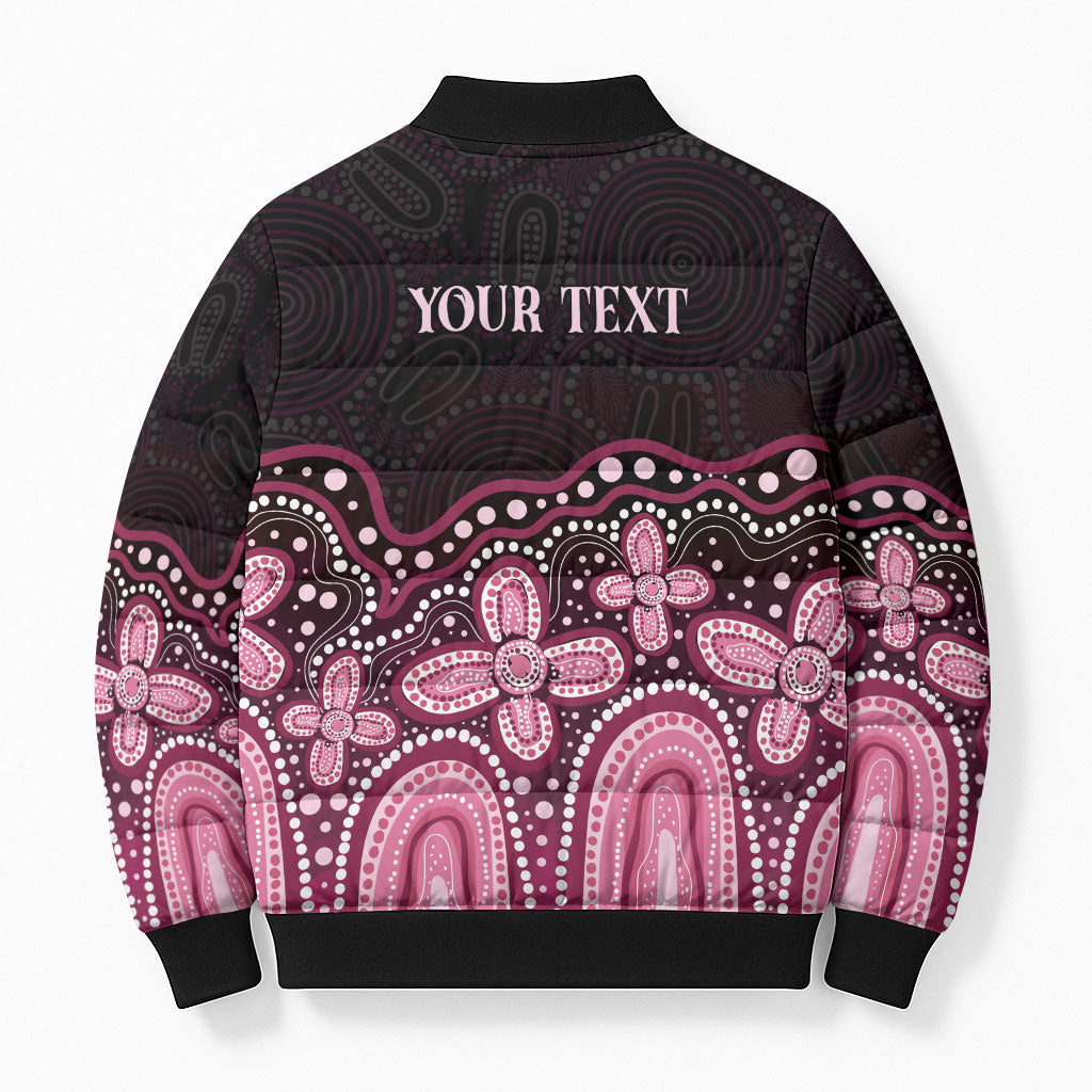 Australia Indigenous Personalized Bomber Puffer Jacket Aboriginal Pink Ribbon Art
