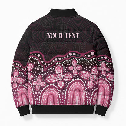 Australia Indigenous Personalized Bomber Puffer Jacket Aboriginal Pink Ribbon Art