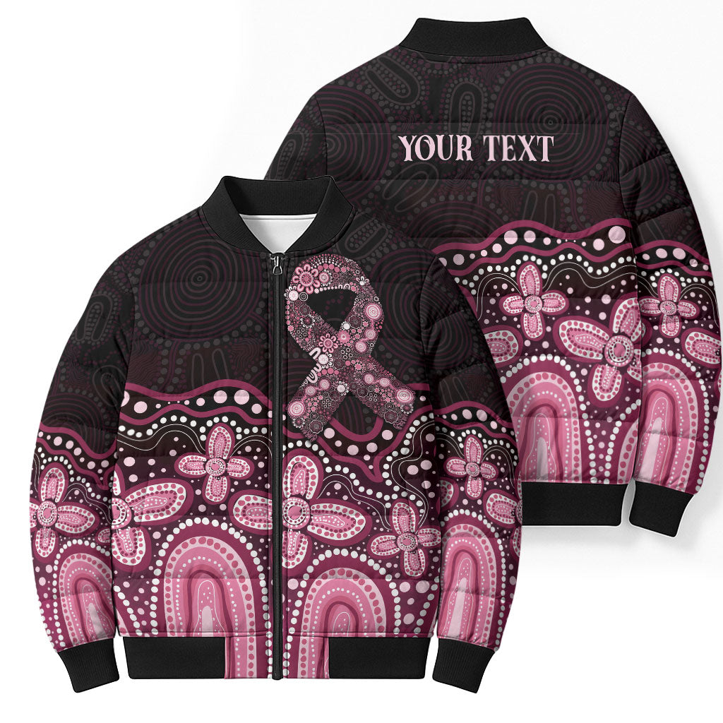 Australia Indigenous Personalized Bomber Puffer Jacket Aboriginal Pink Ribbon Art