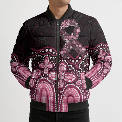 Australia Indigenous Personalized Bomber Puffer Jacket Aboriginal Pink Ribbon Art