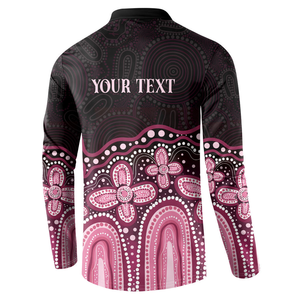 Australia Indigenous Personalized Button Sweatshirt Aboriginal Pink Ribbon Art