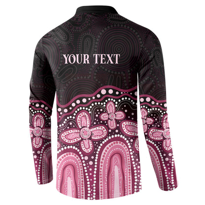 Australia Indigenous Personalized Button Sweatshirt Aboriginal Pink Ribbon Art