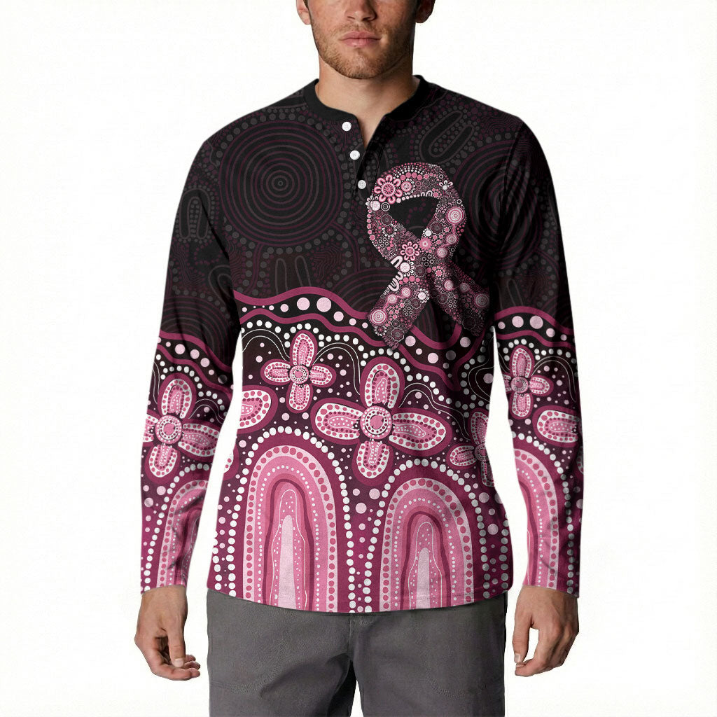 Australia Indigenous Personalized Button Sweatshirt Aboriginal Pink Ribbon Art