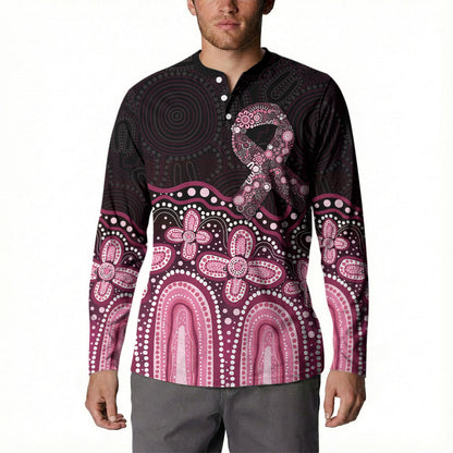 Australia Indigenous Personalized Button Sweatshirt Aboriginal Pink Ribbon Art