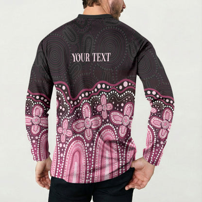 Australia Indigenous Personalized Button Sweatshirt Aboriginal Pink Ribbon Art