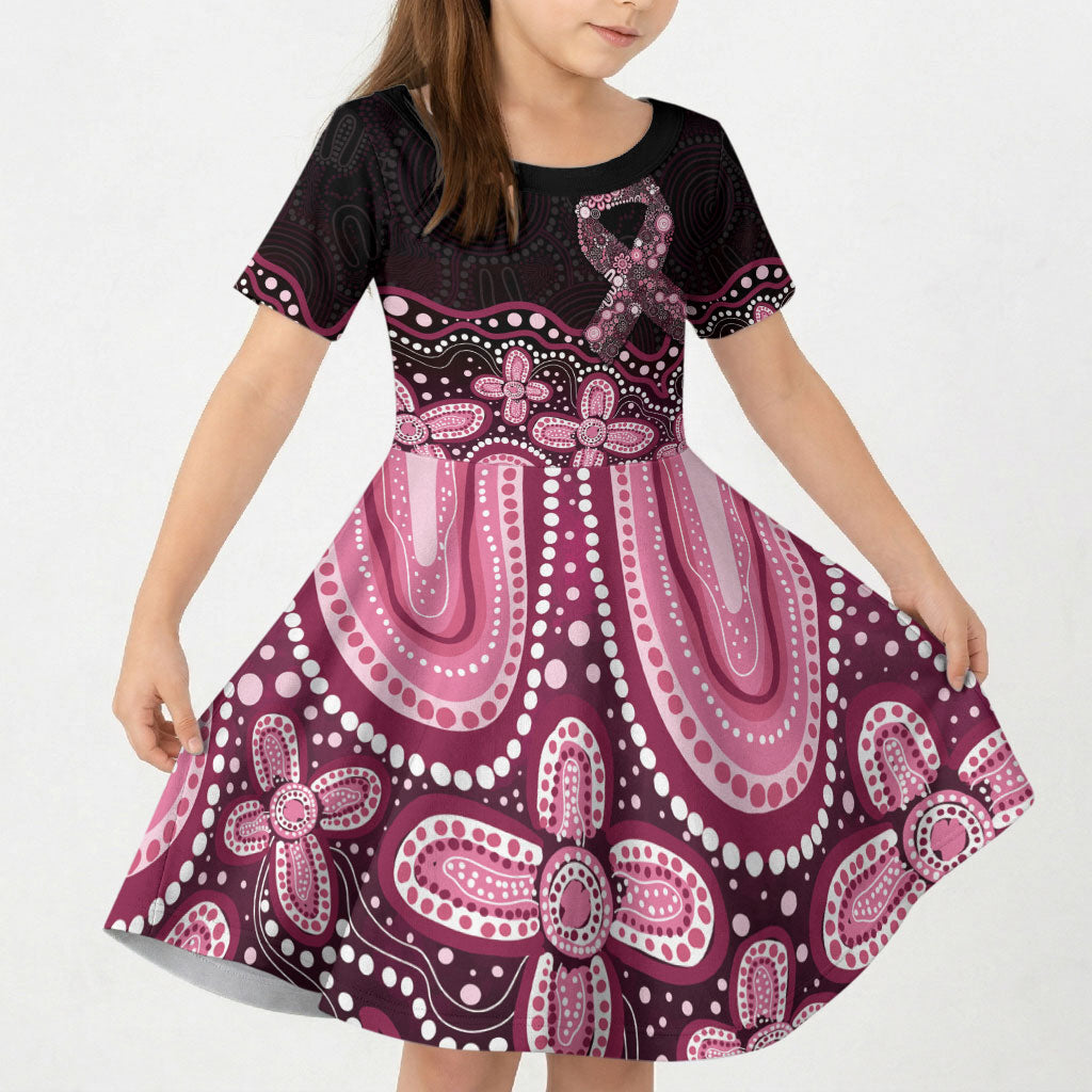 Australia Indigenous Personalized Kid Short Sleeve Dress Aboriginal Pink Ribbon Art