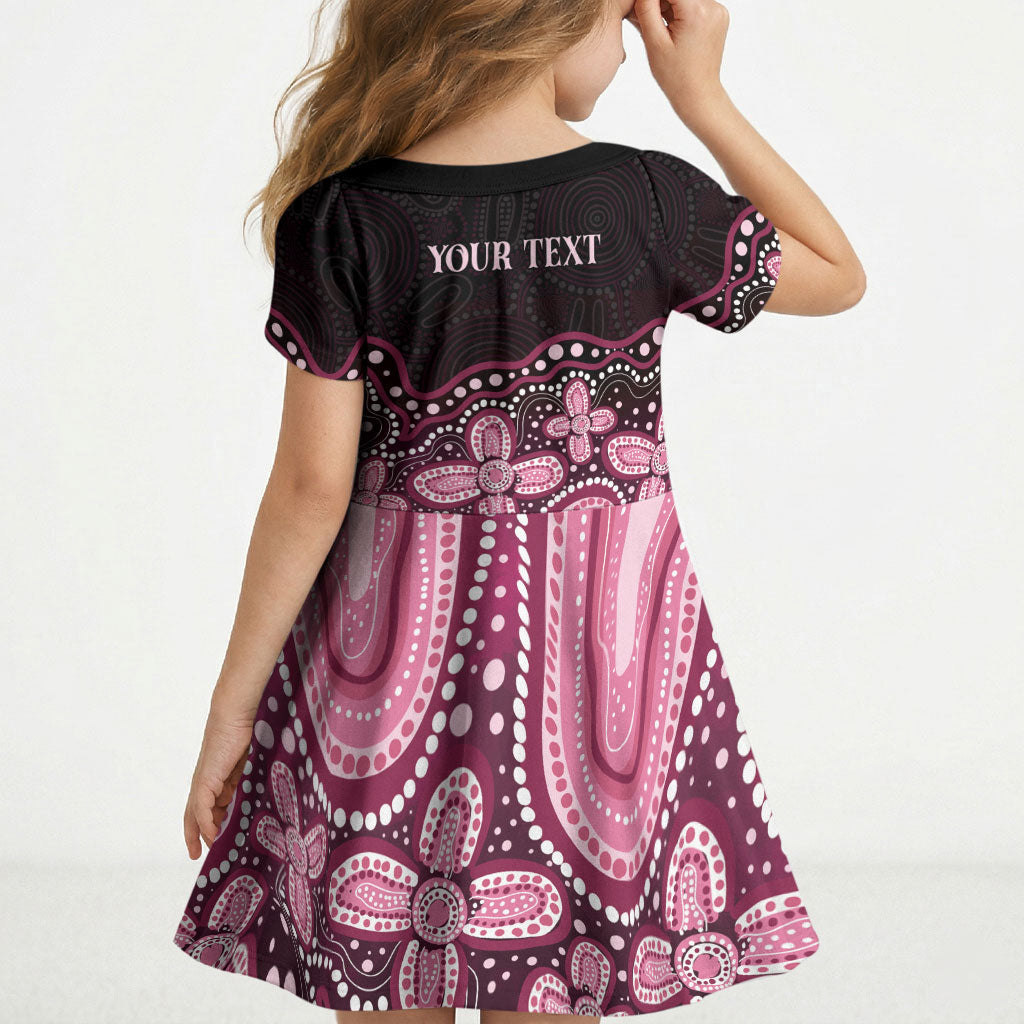 Australia Indigenous Personalized Kid Short Sleeve Dress Aboriginal Pink Ribbon Art
