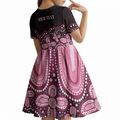 Australia Indigenous Personalized Kid Short Sleeve Dress Aboriginal Pink Ribbon Art