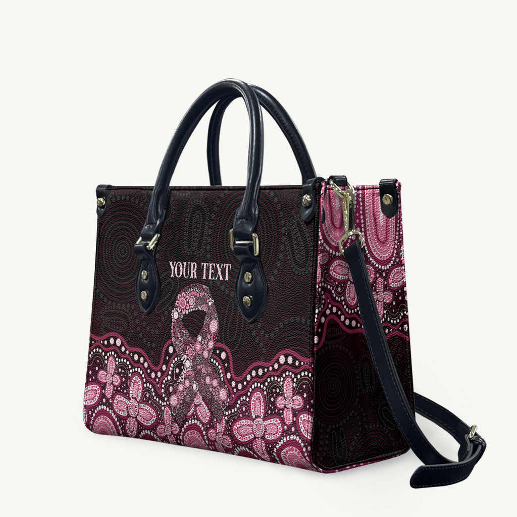 Australia Indigenous Personalized Leather Bag Aboriginal Pink Ribbon Art