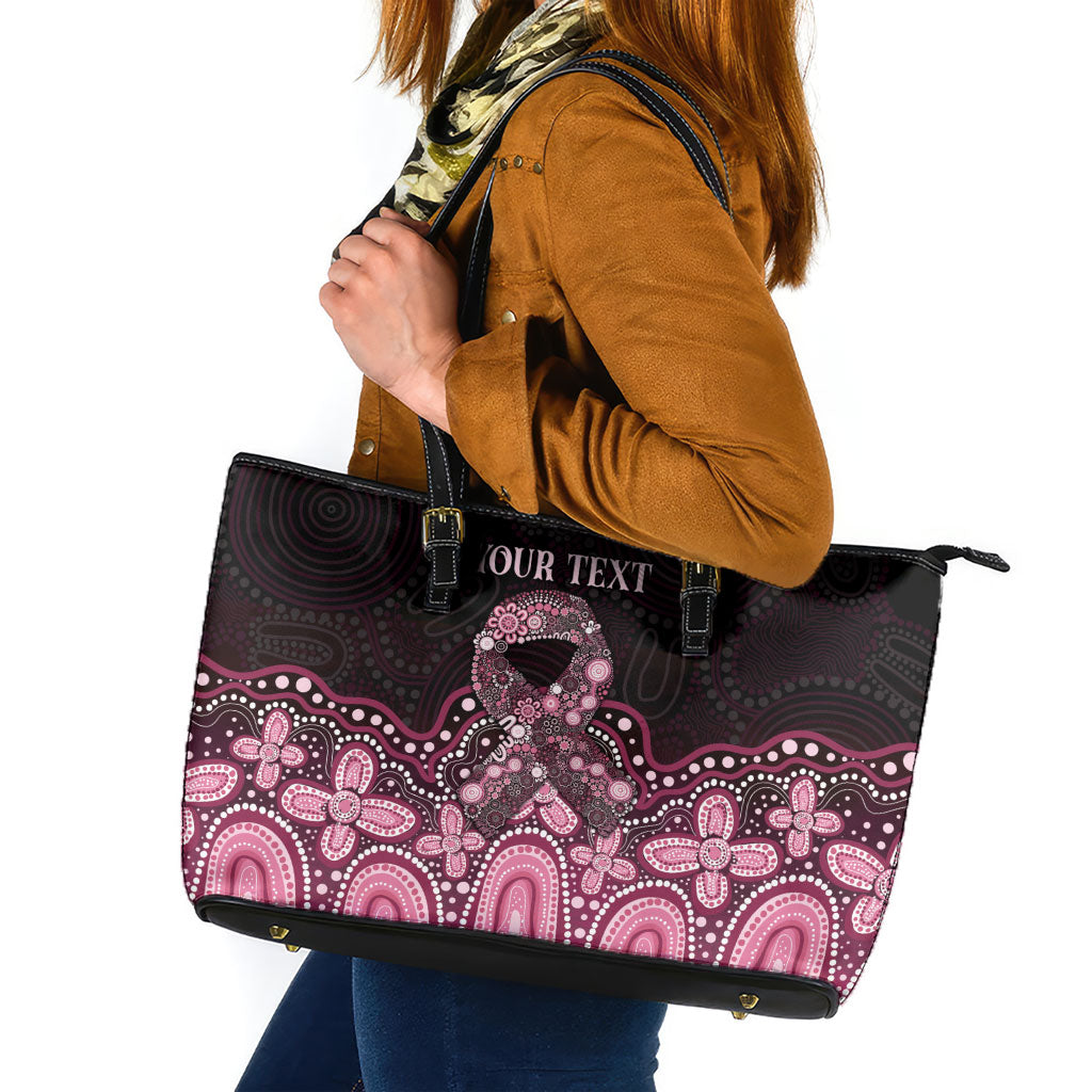 Australia Indigenous Personalized Leather Tote Bag Aboriginal Pink Ribbon Art