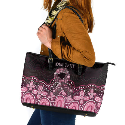 Australia Indigenous Personalized Leather Tote Bag Aboriginal Pink Ribbon Art