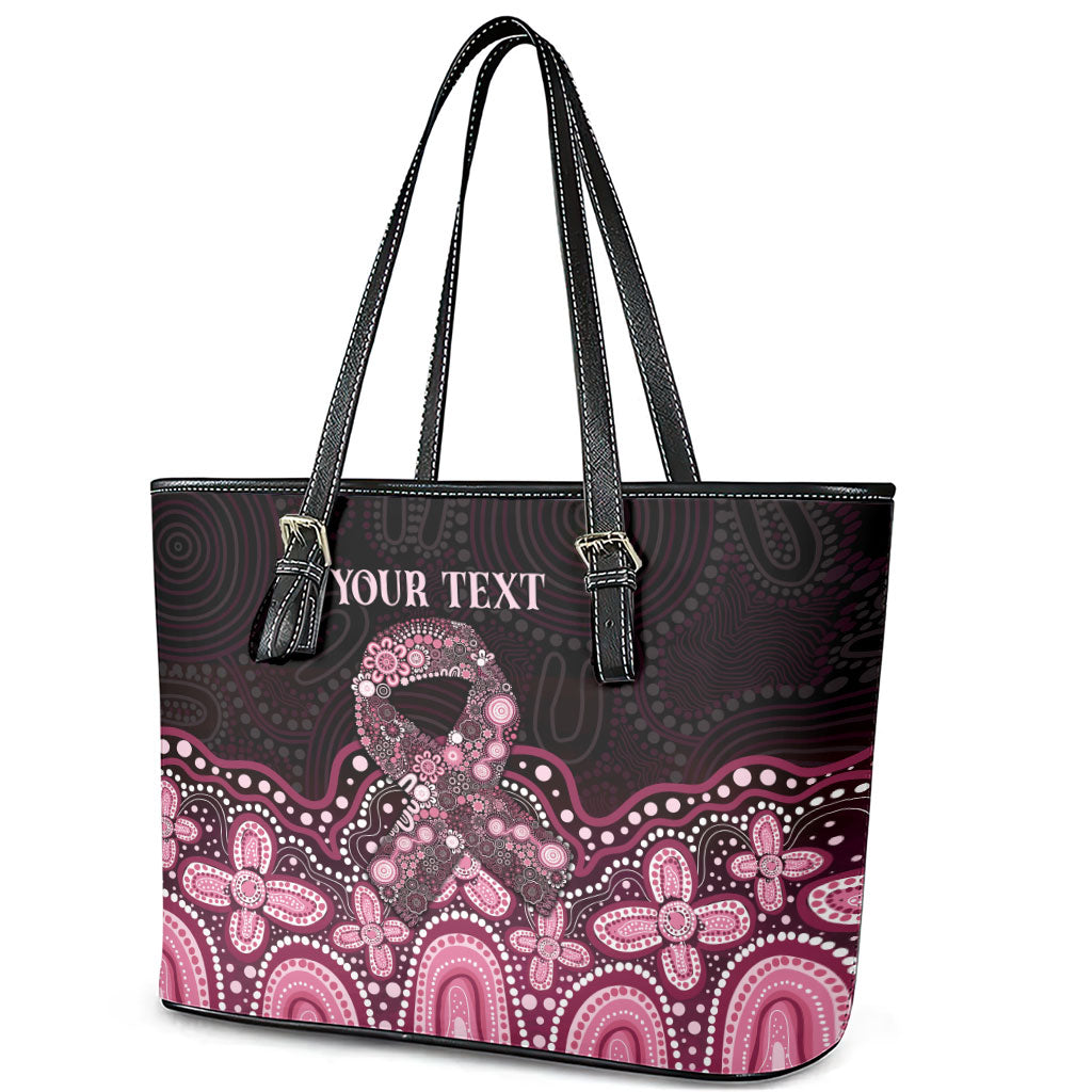 Australia Indigenous Personalized Leather Tote Bag Aboriginal Pink Ribbon Art
