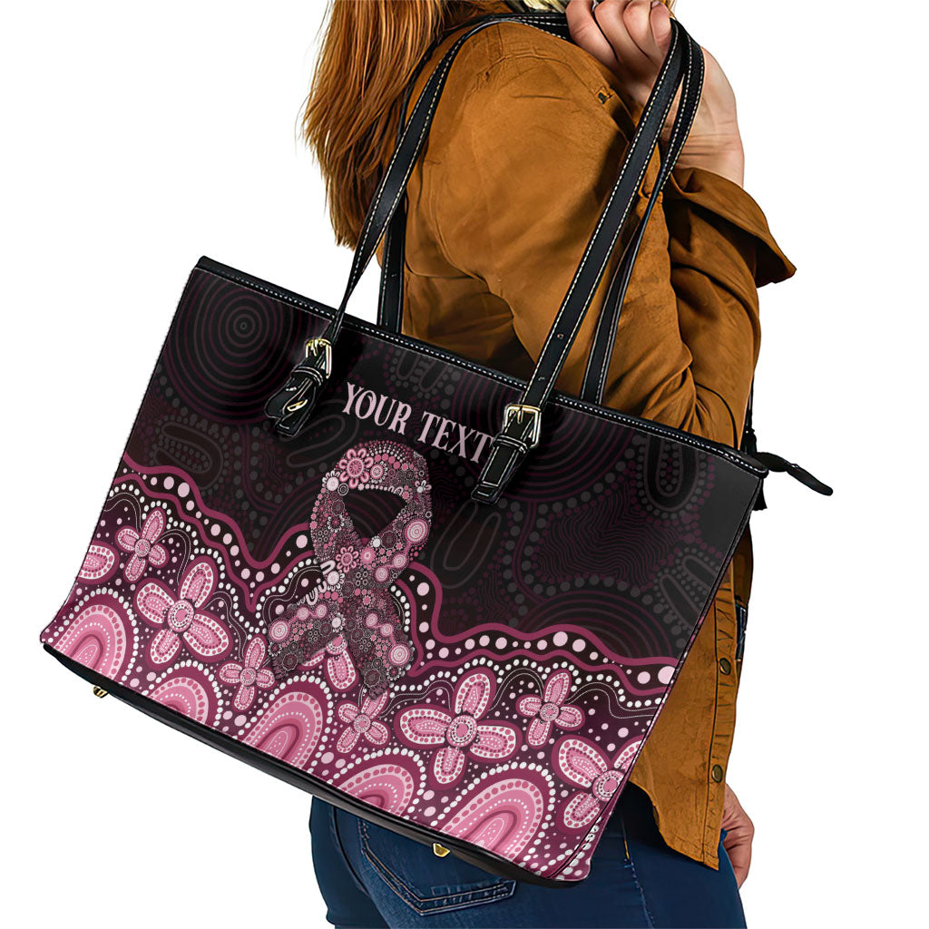 Australia Indigenous Personalized Leather Tote Bag Aboriginal Pink Ribbon Art
