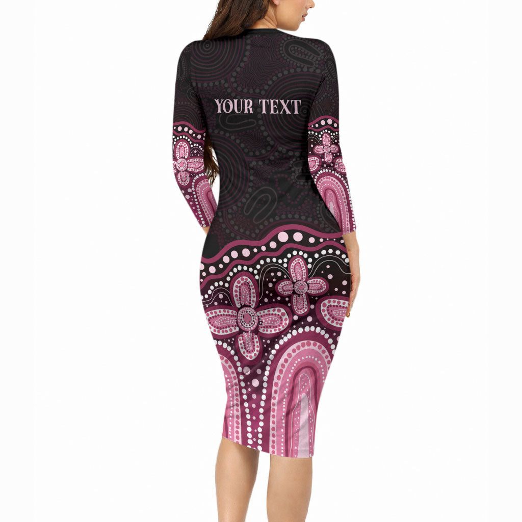 Australia Indigenous Personalized Long Sleeve Bodycon Dress Aboriginal Pink Ribbon Art