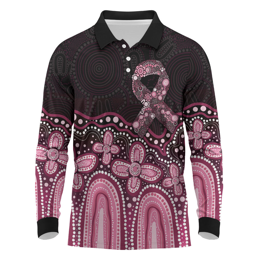 Australia Indigenous Personalized Long Sleeve Polo Shirt Aboriginal Pink Ribbon Art