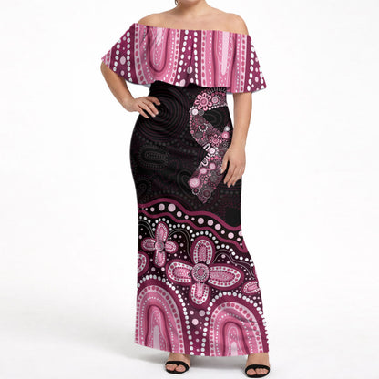 Australia Indigenous Personalized Off Shoulder Maxi Dress Aboriginal Pink Ribbon Art