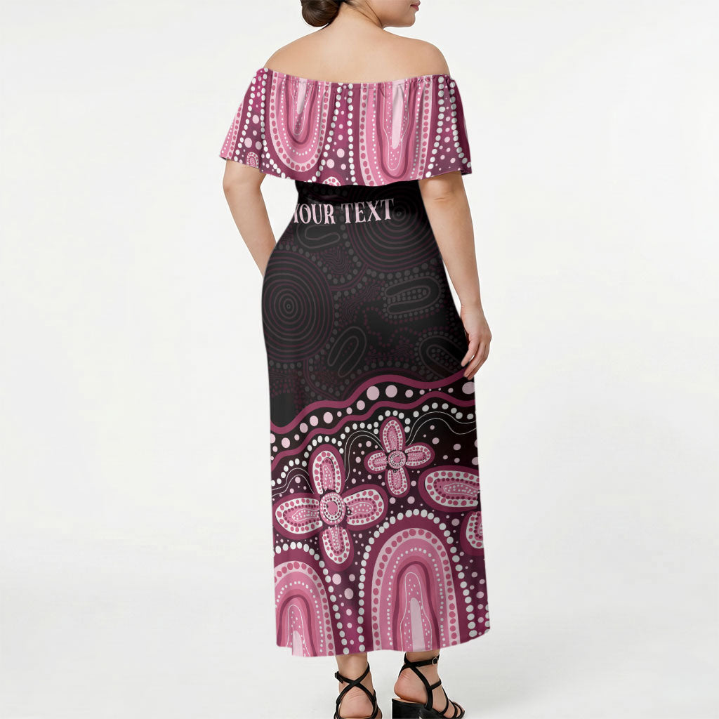 Australia Indigenous Personalized Off Shoulder Maxi Dress Aboriginal Pink Ribbon Art