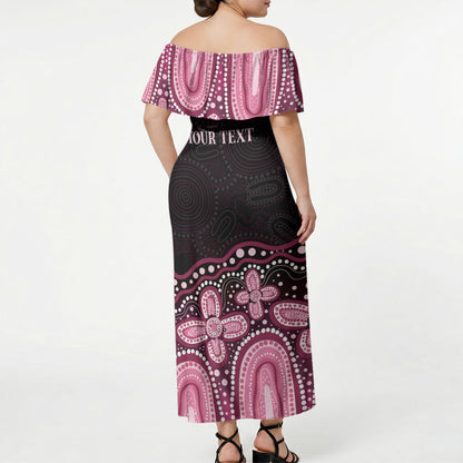 Australia Indigenous Personalized Off Shoulder Maxi Dress Aboriginal Pink Ribbon Art