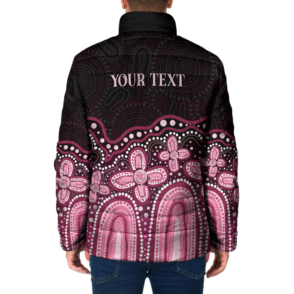 Australia Indigenous Personalized Padded Jacket Aboriginal Pink Ribbon Art