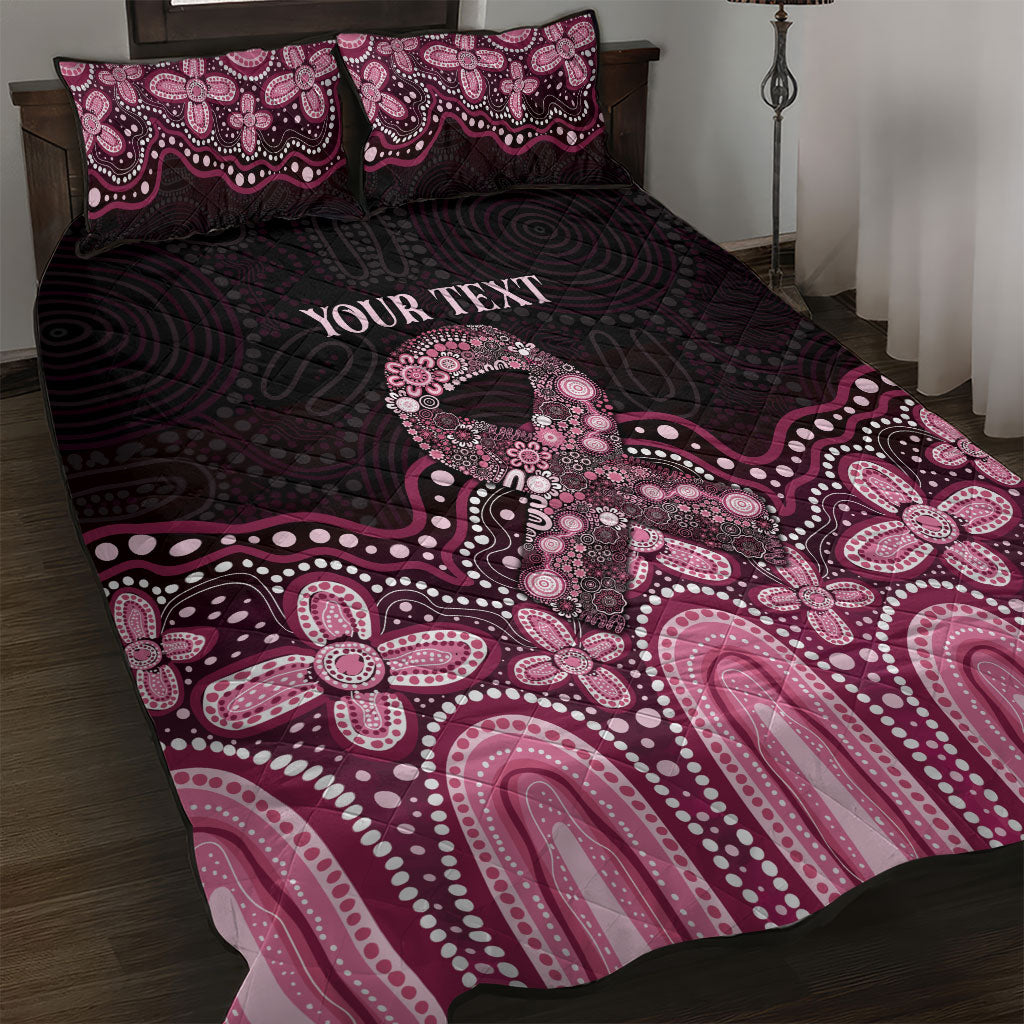 Australia Indigenous Personalized Quilt Bed Set Aboriginal Pink Ribbon Art