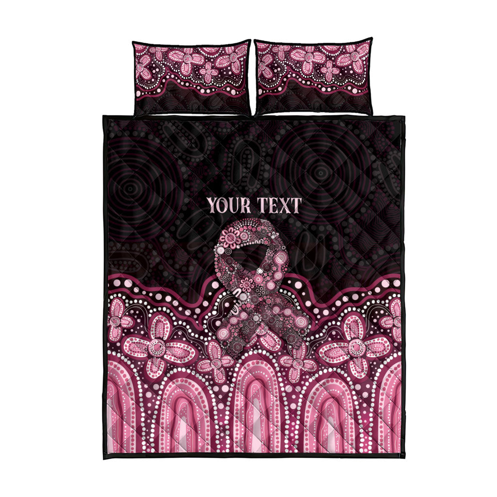 Australia Indigenous Personalized Quilt Bed Set Aboriginal Pink Ribbon Art