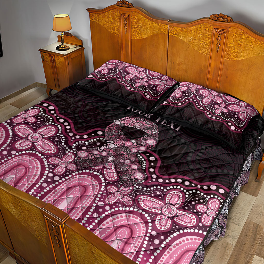 Australia Indigenous Personalized Quilt Bed Set Aboriginal Pink Ribbon Art