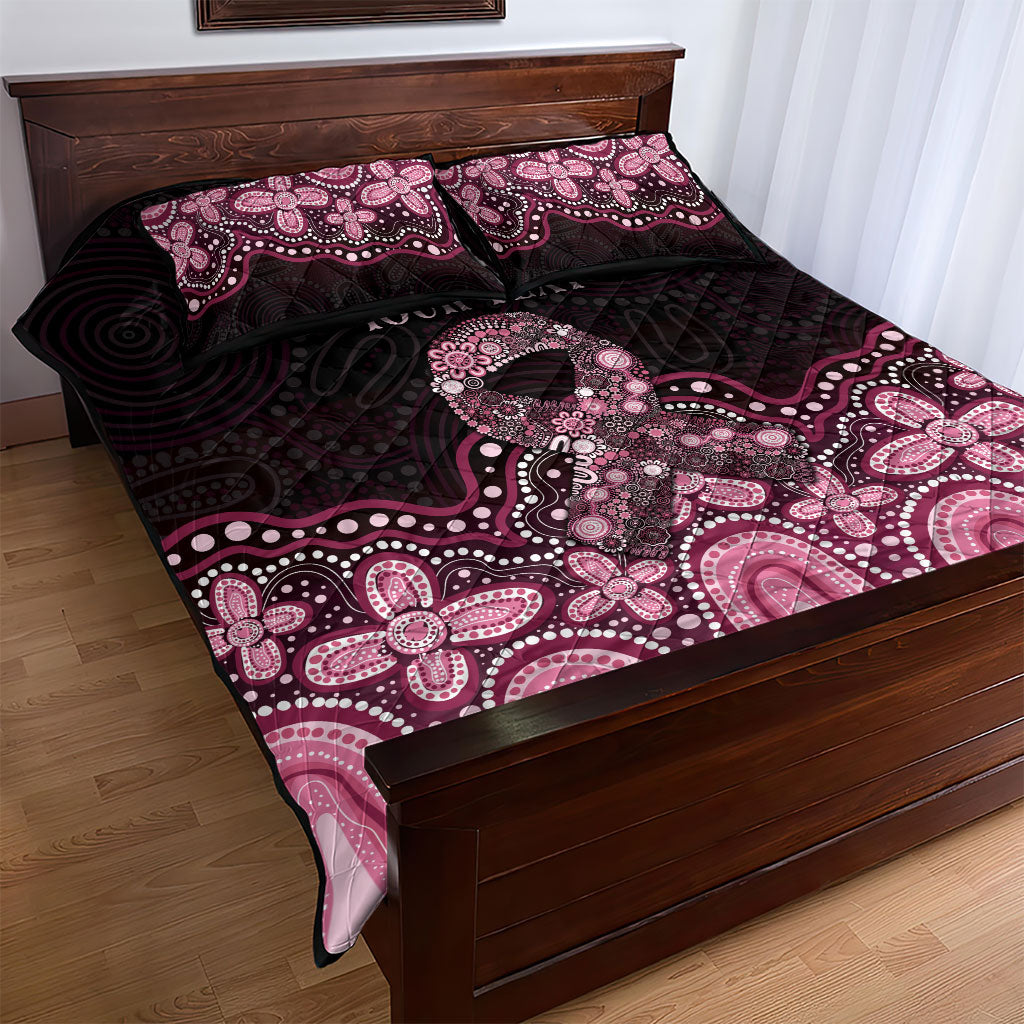 Australia Indigenous Personalized Quilt Bed Set Aboriginal Pink Ribbon Art