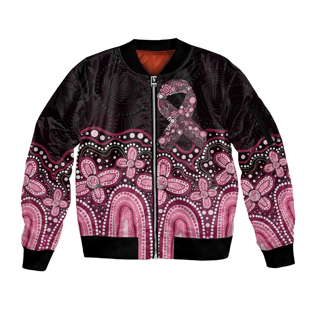 Australia Indigenous Personalized Sleeve Zip Bomber Jacket Aboriginal Pink Ribbon Art