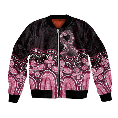 Australia Indigenous Personalized Sleeve Zip Bomber Jacket Aboriginal Pink Ribbon Art