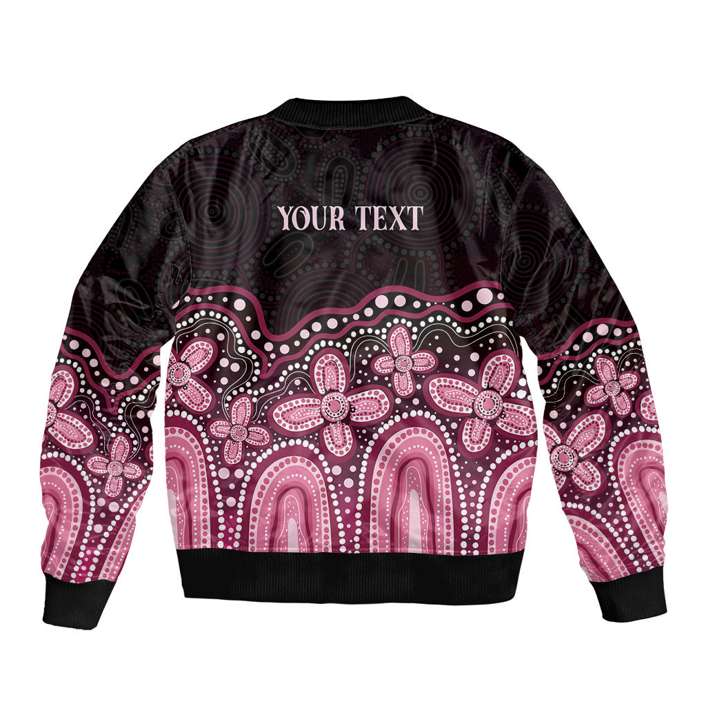 Australia Indigenous Personalized Sleeve Zip Bomber Jacket Aboriginal Pink Ribbon Art