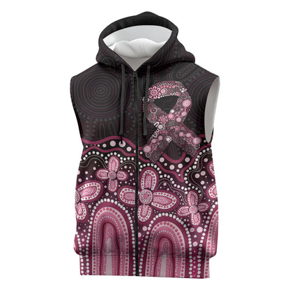 Australia Indigenous Personalized Sleeveless Zip Hoodie Aboriginal Pink Ribbon Art