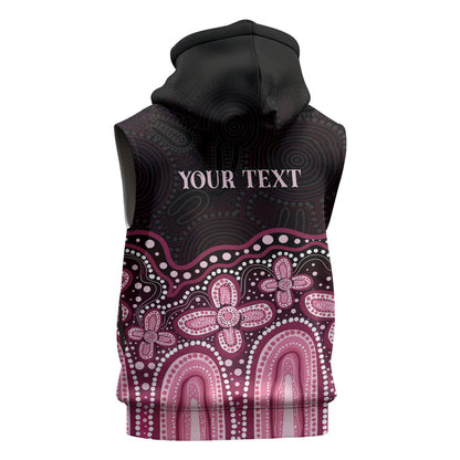 Australia Indigenous Personalized Sleeveless Zip Hoodie Aboriginal Pink Ribbon Art