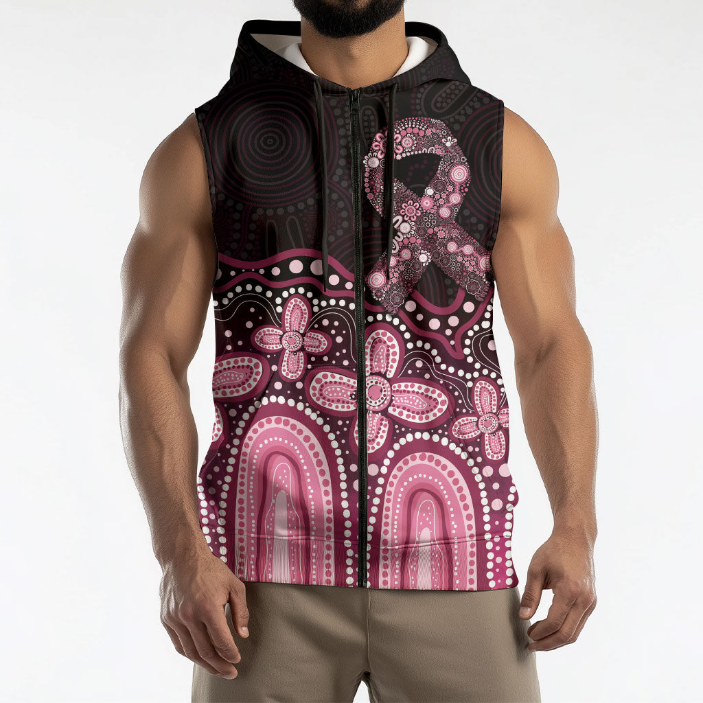 Australia Indigenous Personalized Sleeveless Zip Hoodie Aboriginal Pink Ribbon Art