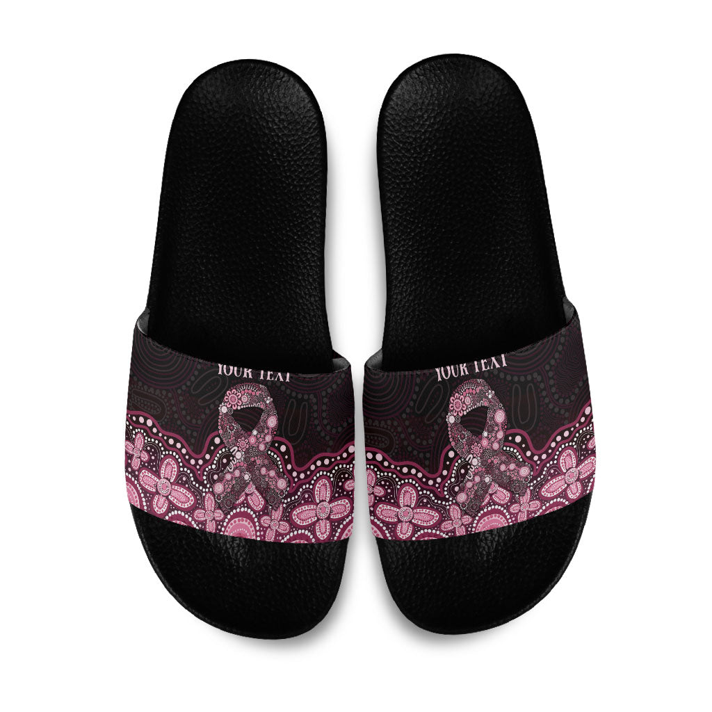 Australia Indigenous Personalized Slide Sandals Aboriginal Pink Ribbon Art