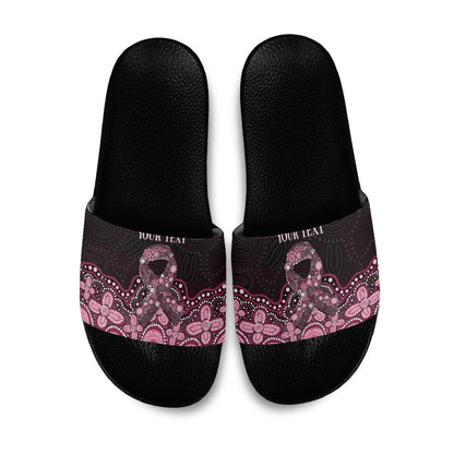 Australia Indigenous Personalized Slide Sandals Aboriginal Pink Ribbon Art