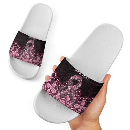 Australia Indigenous Personalized Slide Sandals Aboriginal Pink Ribbon Art