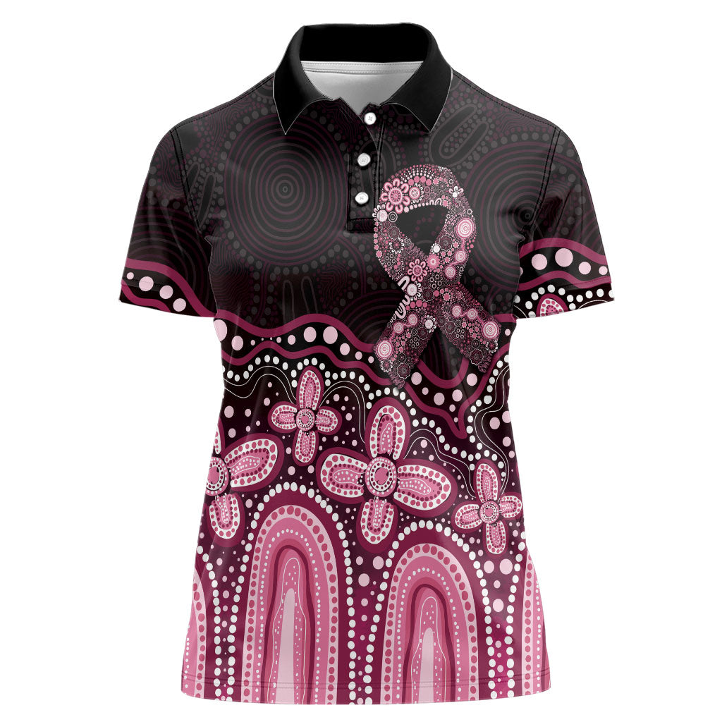 Australia Indigenous Personalized Women Polo Shirt Aboriginal Pink Ribbon Art