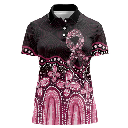 Australia Indigenous Personalized Women Polo Shirt Aboriginal Pink Ribbon Art