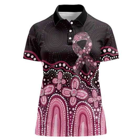 Australia Indigenous Personalized Women Polo Shirt Aboriginal Pink Ribbon Art