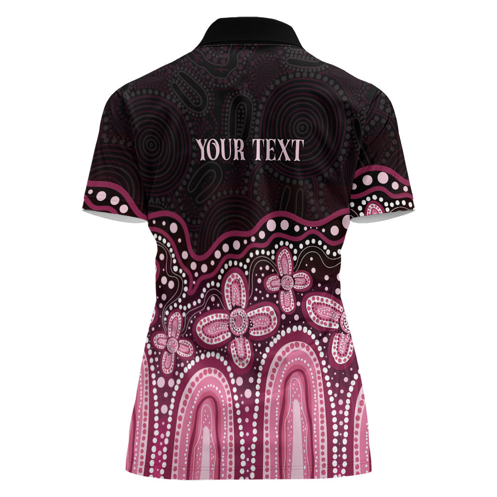 Australia Indigenous Personalized Women Polo Shirt Aboriginal Pink Ribbon Art