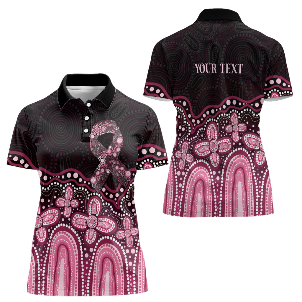 Australia Indigenous Personalized Women Polo Shirt Aboriginal Pink Ribbon Art