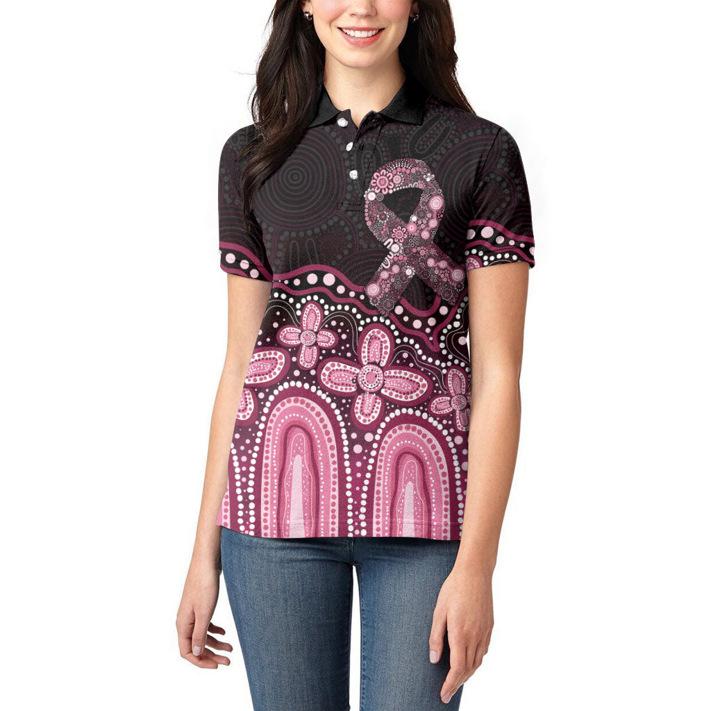 Australia Indigenous Personalized Women Polo Shirt Aboriginal Pink Ribbon Art