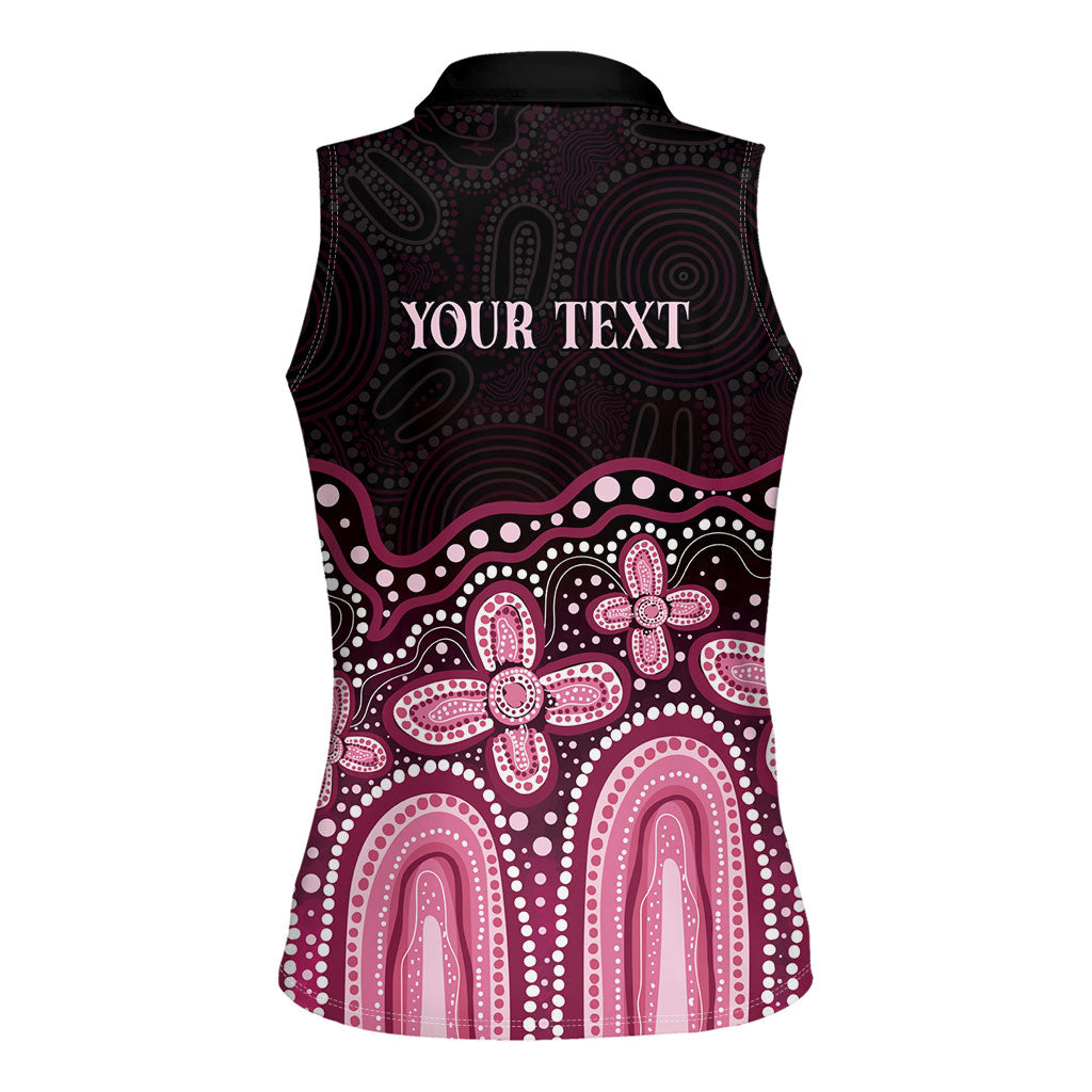 Australia Indigenous Personalized Women Sleeveless Polo Shirt Aboriginal Pink Ribbon Art
