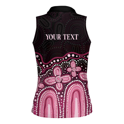 Australia Indigenous Personalized Women Sleeveless Polo Shirt Aboriginal Pink Ribbon Art